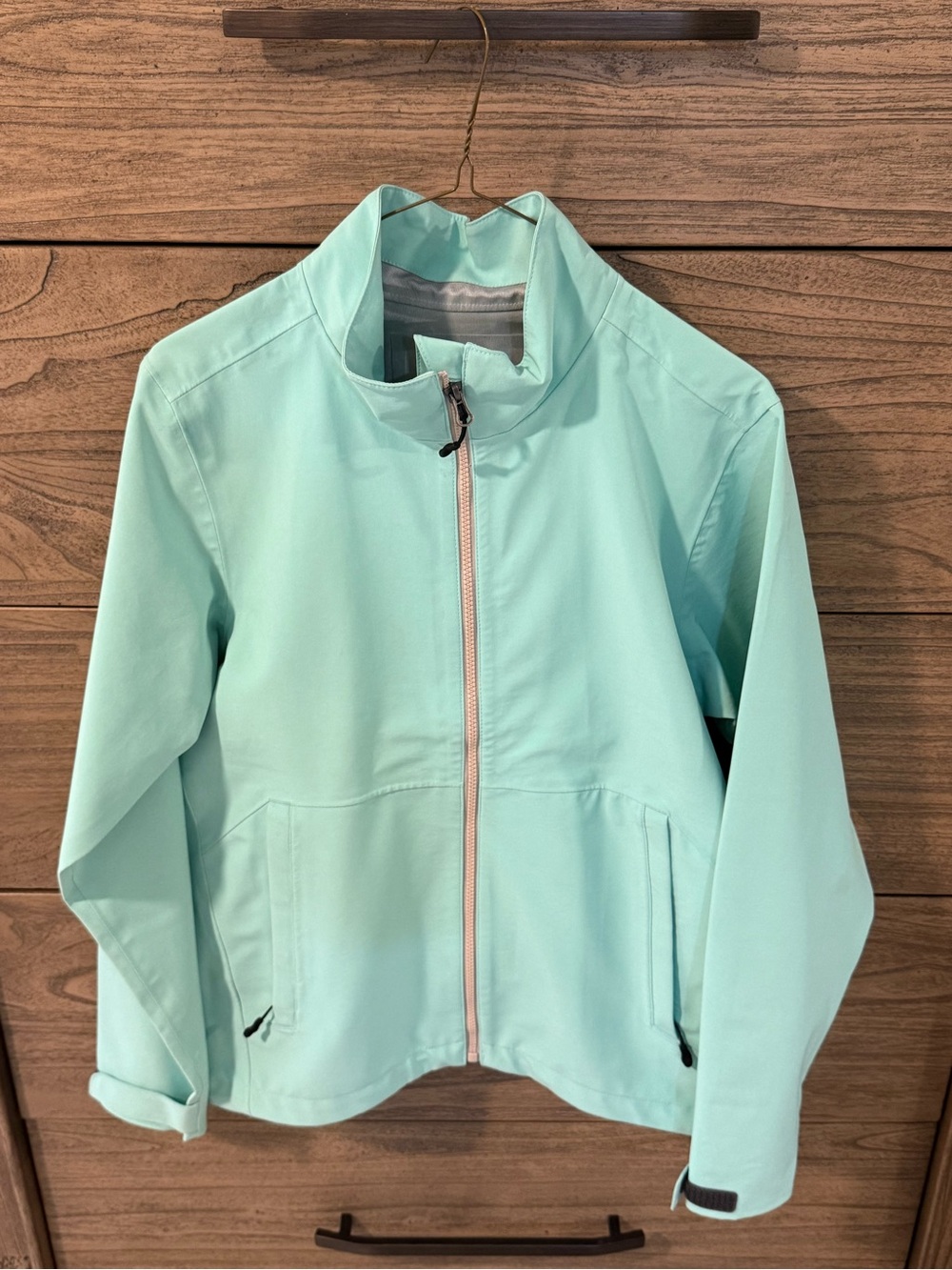 Mint green zip up jacket, Size M